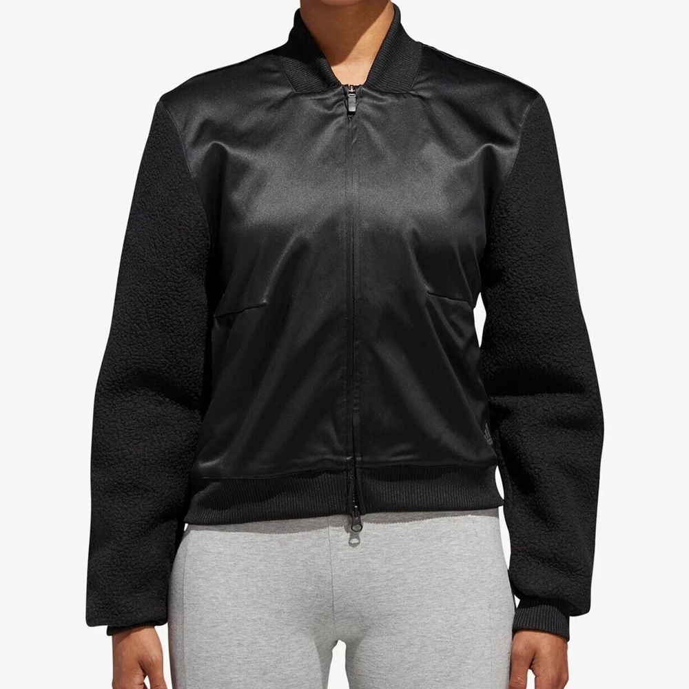 Adidas Sherpa and Satin Bomber Jacket Black Womens Small